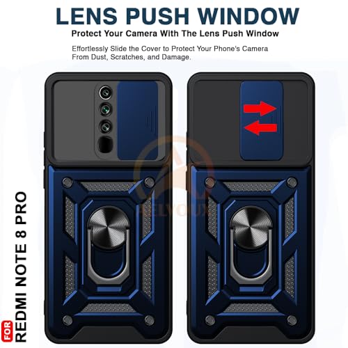 Image of Armor Bumper Back Cover Case for Redmi Note 8 Pro Rotating Camera Cover, Ring Holder & Kickstand | Heavy Duty & 360 Degree Protection Redmi Note 8 Pro Back Cover (Blue)