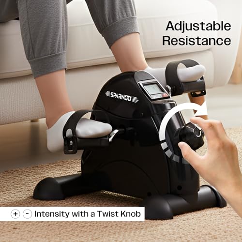 Image of Sparnod Fitness SMB-475 Arm & Leg Mini Exercise Bike with LCD Display, Adjustable Resistance, Portable Under Desk Pedal Exerciser for Home & Office Workout, Compact Steel Frame, 120kg Capacity