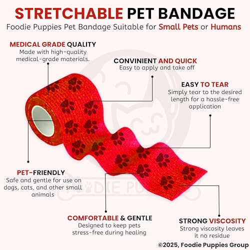 Image of Foodie Puppies 2-Inch Self-Adhesive Kinesiology Pet Bandages - (12 Rolls, Small, 1.8M Each) | Waterproof, Elastic, Breathable Wrap for Dogs, Cats, and Humans | Wound Care, First Aid, Injury Recovery