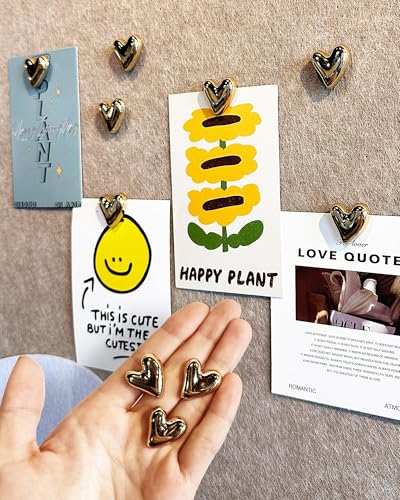 30 Stück Herz-Reißzwecken Gold, Süße Dekorative Reißnägel für Pinnwand, Korktafel, Fotos & Poster, Goldene Herz Push Pins Metall, Niedliche Pinnadeln für Büro, Schule & Zuhause, Basteln & DIY Deko
