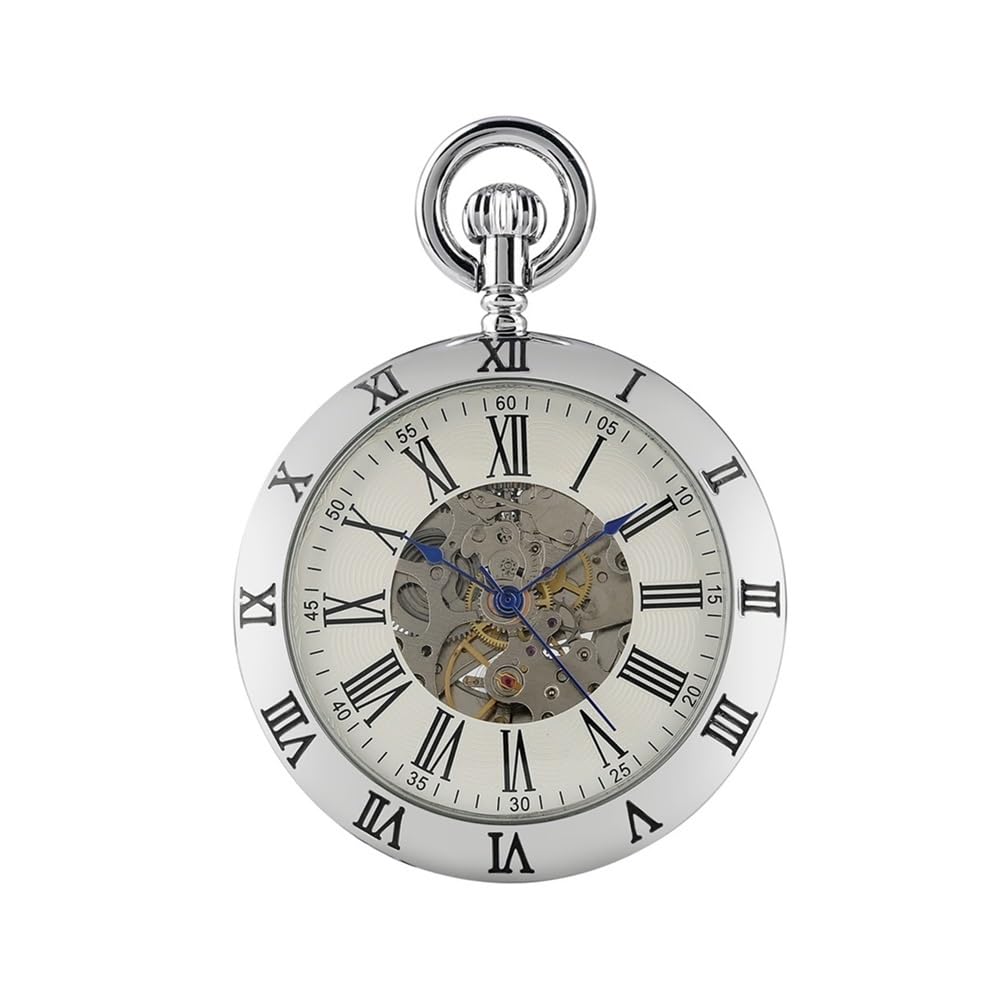 Orologio da Tasca Meccanico Automatico con quadrante Aperto in Argento/Oro, Classico, Numeri Romani, Ciondolo a Catena(SL2189 No Box)