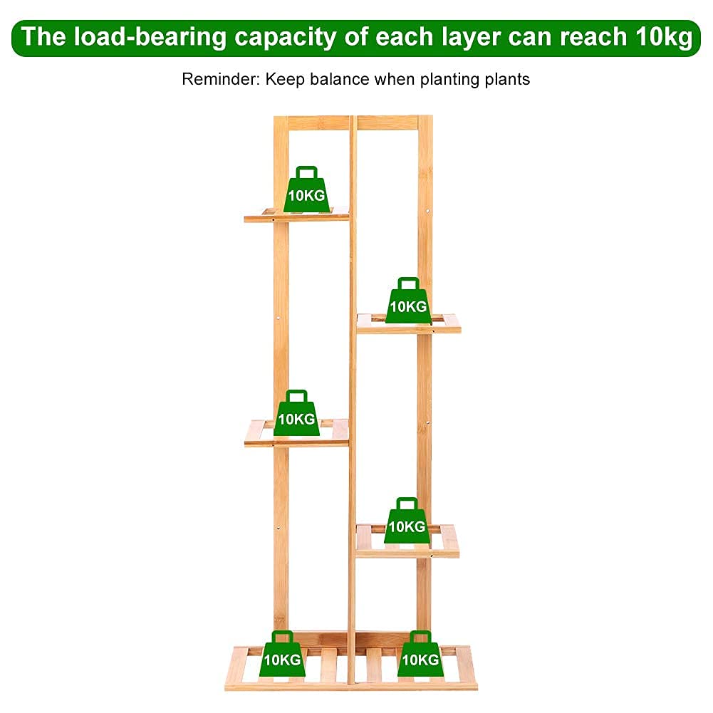 Ejoyous Scaffale per Piante in Legno di Bambù, 5 Strati, 6 Vasi, Porta Piante da Balcone, Soggiorno, Giardino, Patio, per Decorazioni Floreali
