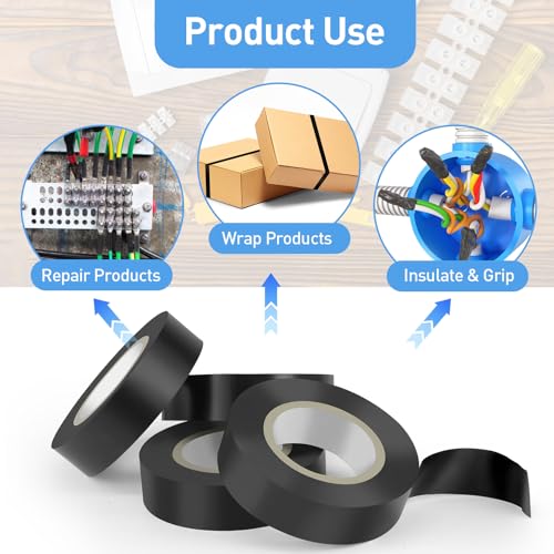 Image of HDAJY Black Electrical Tape 4 Pack 0.75in x 66ft 600V Insulation Wire Tape | Flame Retardant Material, High Temp Waterproof Design, Fits all Weather DIY, Automotive and Equipment Wiring Repair