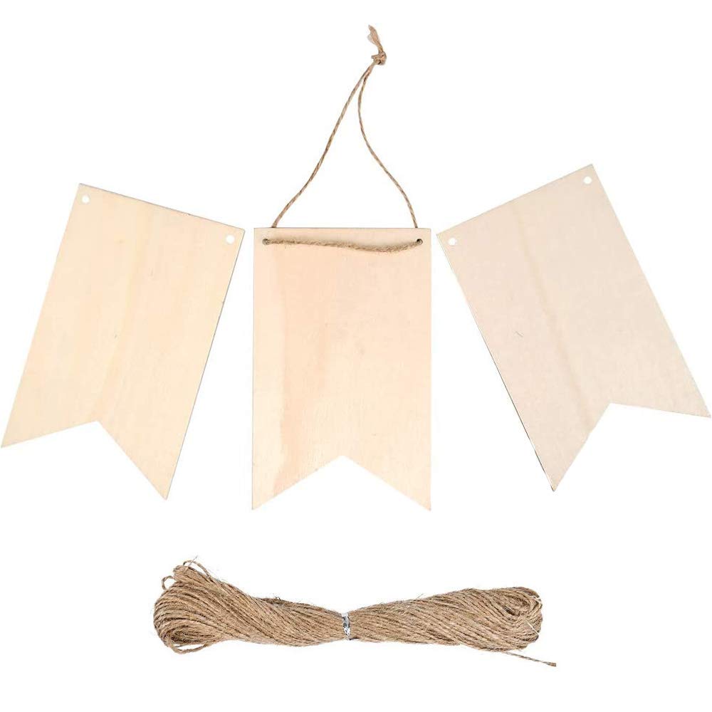 Wood Banners, 36 Pieces Wooden Rectangle Shape Tag, Wooden Blank Tags, Wooden Craft Shape Tag, Wooden Sign, with 35cm Linen Rope, for Shop Home Decor, DIY Craft Projects, Wedding Party Decoration