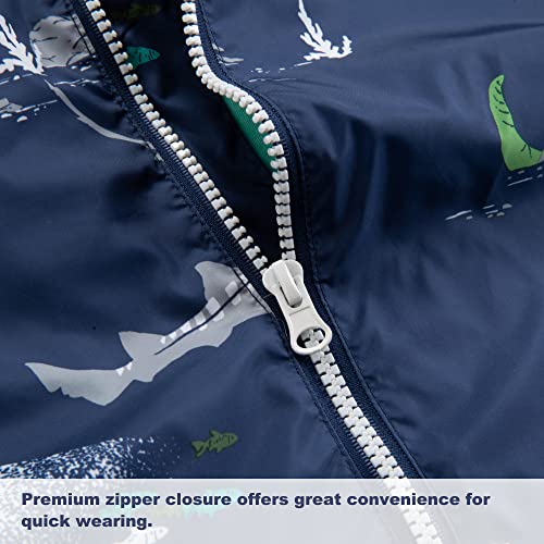 Boys Rain Jacket Zipper Hoodies Lightweight Waterproof Raincoats Dinosaur Windbreakers for Kids S Size 4-5 Years3