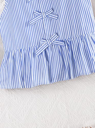 Image of Girls Bowknot Tank Tops Sleeveless Striped Shirts Cotton Peplum Babydoll Top