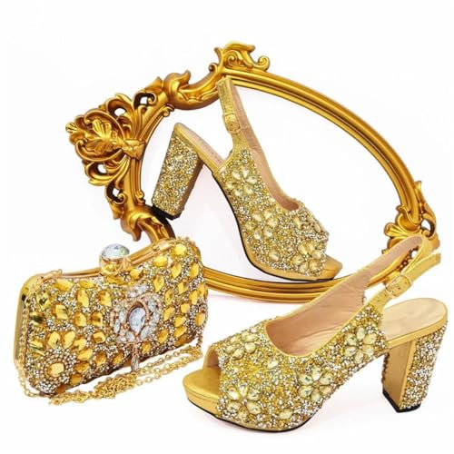 Women's Gold Rhinestone Decorated Shoe and Bag Set African Design Wedding Party Matching Shoe and Bag Set2