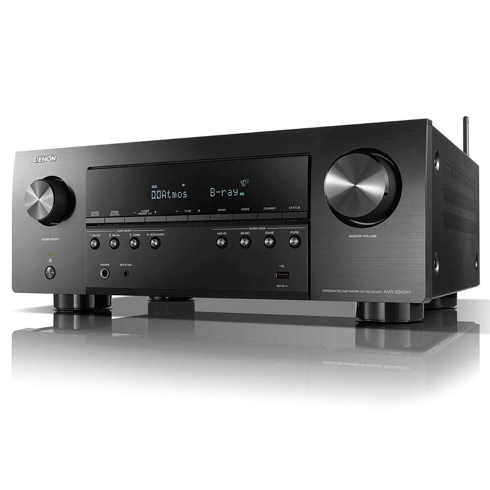 Denon AVR-S960H 2020 Récepteur AV 7,2 canaux 8K Ultra HD (90 W x 7) Conçu pour les jeux vidéo, la lecture de musique, audio et vidéo 3D, Alexa + HEOS, noir
