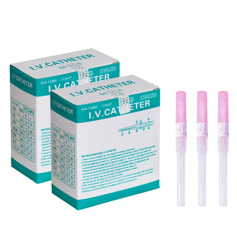 I.V. Catheter Piercing Needles Stainless Steel Body Piercing Needles for Lip Eyebrow Navel Earrings, Pink 20G 100pcs