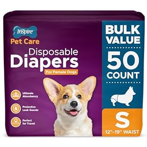 Inspire Pet Care Dog Diapers Female Dogs | Bulk Value Doggie Incontinence, Accidents, for Heat, Pee or Period and Housebreaking (Small (50 Count))