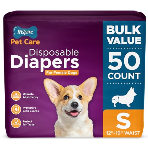 Image of Inspire Pet Care Dog Diapers Female Dogs | Bulk Value Doggie Incontinence, Accidents, for Heat, Pee or Period and Housebreaking (Small (50 Count))