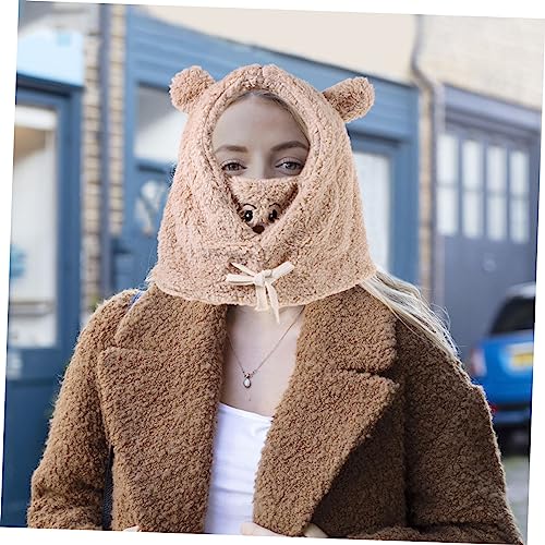 Plush Bear Hat for Women and Girls Cute Animal Design Warm Ear and Face Adorable Stuffed Animal Headwear for Cold Weather Fun Khaki3