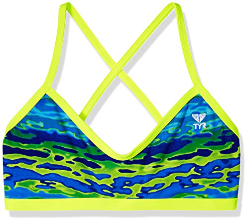 TYR Womens Serenity Crosscut Tieback Top, Blue/Green, Large