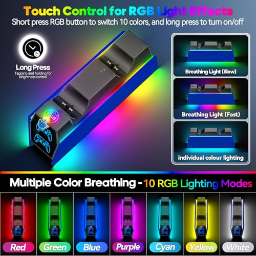 Image of Controller Charger Station Compatible with Play 5 Faceplates Edge & Dual Controller, 9 Lightings P 5 Accessories Charging Station, P 5 Dock Stand with LED Indicator & On-Off Switch, Cobalt Blue for PlayStation Consoles