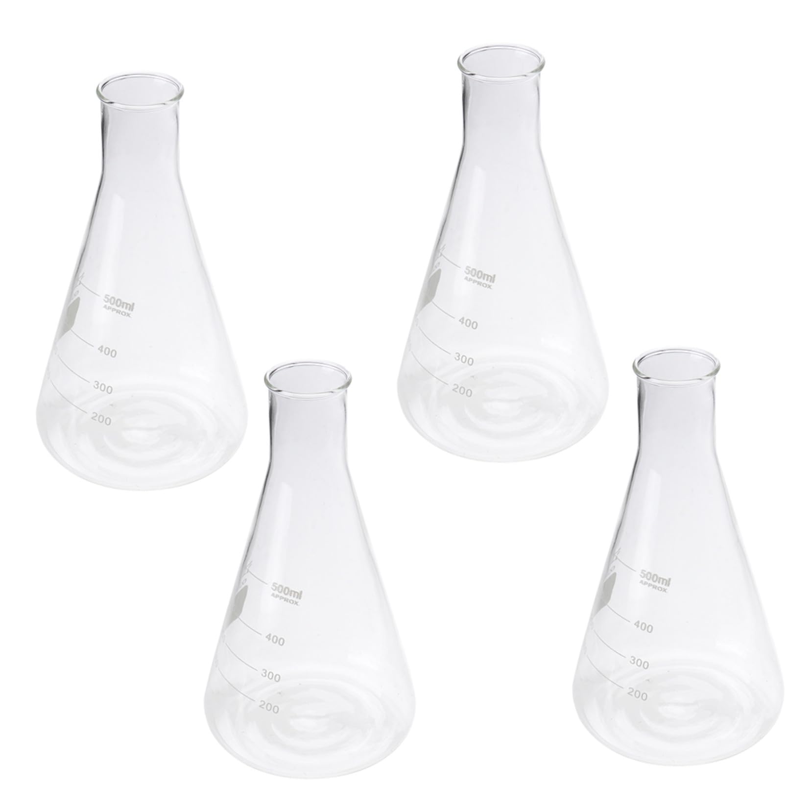 Gatuida 4 Flacons Coniques en Verre Borosilicate pour Expériences Scolaires, Capacité Standard, Mesure Précise Odeur, pour Laboratoire et Étudiants