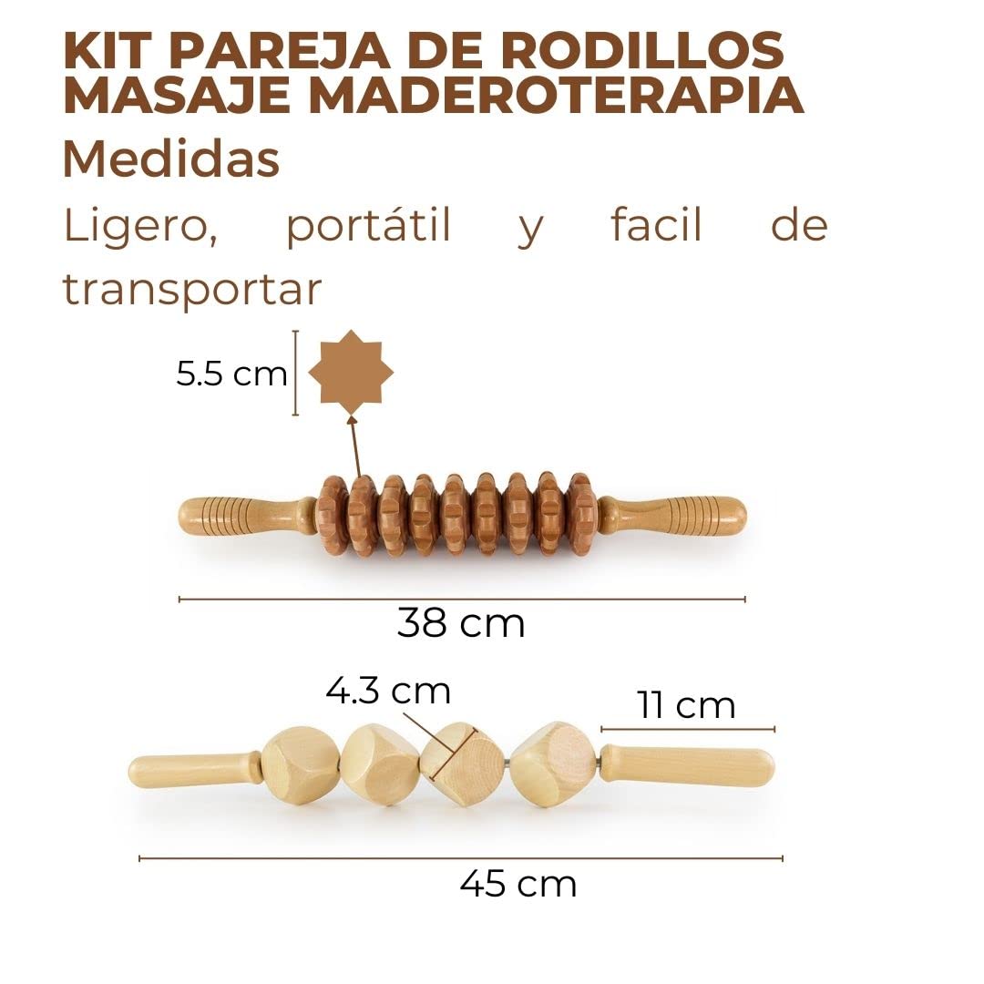 Kit di 2 rulli da massaggio per Wood Therapy | Massaggiatori anticellulite | Maderoterapia Addome | Massaggiatore Legno | Terapia Corpo Legno | Massaggiatore Anti-Cellulite