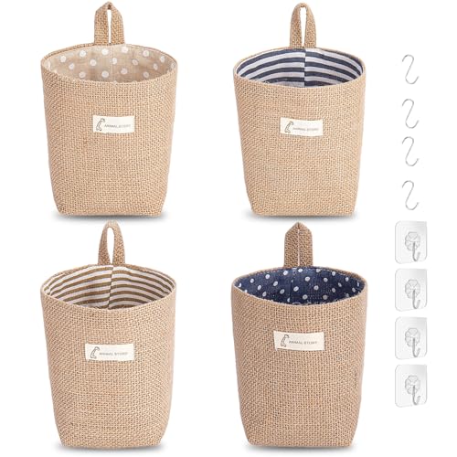4 Stück Hängeorganizer Hängekörbchen, Aufbewahrungskorb zum Aufhängen Wandorganizer Hängend Hängeaufbewahrung Faltbar Aufbewahrungstasche mit S Griff und J Haken