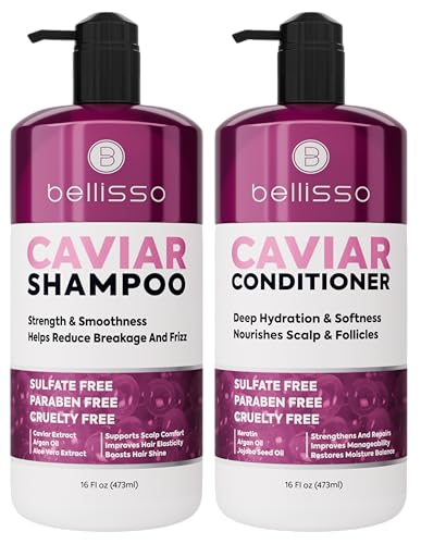 Caviar Shampoo and Conditioner Set - Sulfate Free, Moisturizing and Hydrating for Dry Hair - Salon Formula, Deep Conditioning Hair Treatment - Anti Frizz For Women and Men - 16 Fl Oz (Set of 2)