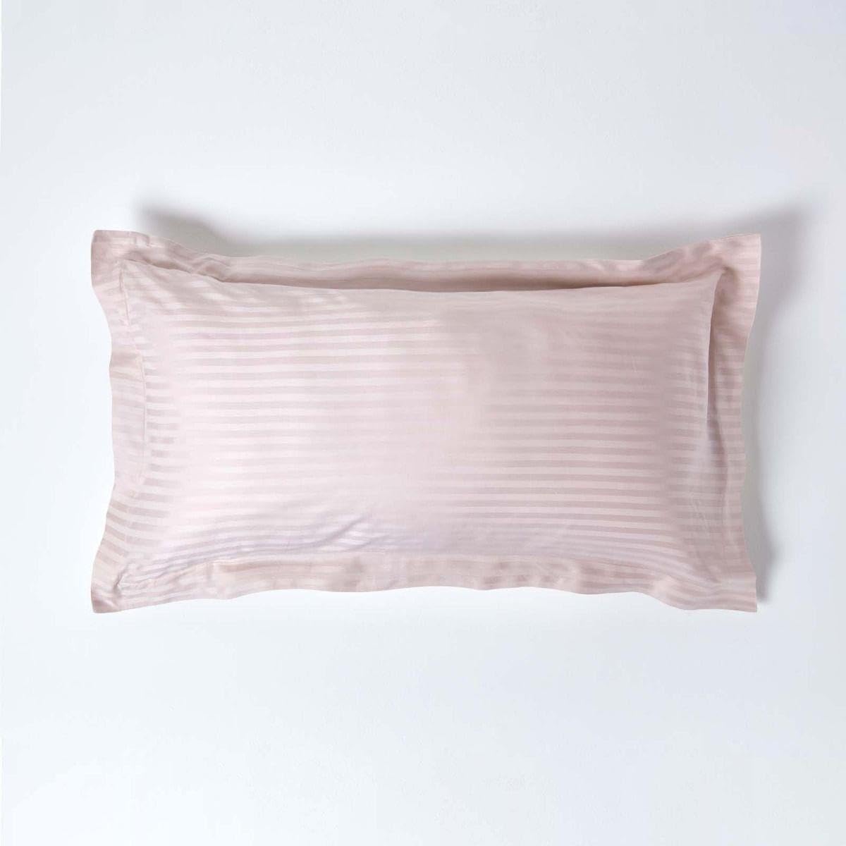 HOMESCAPES Dusky Pink Pure Egyptian Cotton King Size Oxford Pillowcase 330 TC 500 Thread Count Percale Equivalent Satin Stripe Pillow Case Pack of 2 โ image 1