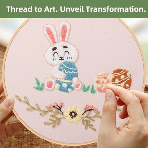 Image of olhuvs 3 Pack Beginner Embroidery, DIY Starter Set with Stamped Flower Designs, Embroidery Hoop, Colorful Threads, Tools, Step by Step Instructions(D)