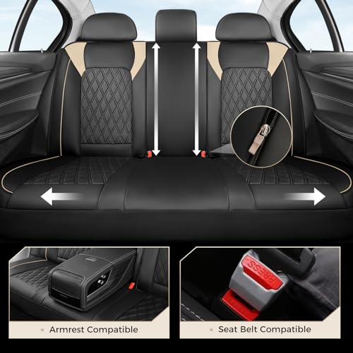 Image of Coverado Seat Covers Full Set, Faux Leather Car Seat Covers for Cars, Waterproof Car Seat Cover, Universal Seat Covers, Car Seat Protector Car Seat Cushion Universal Fit Most Cars Trucks, Black&Beige
