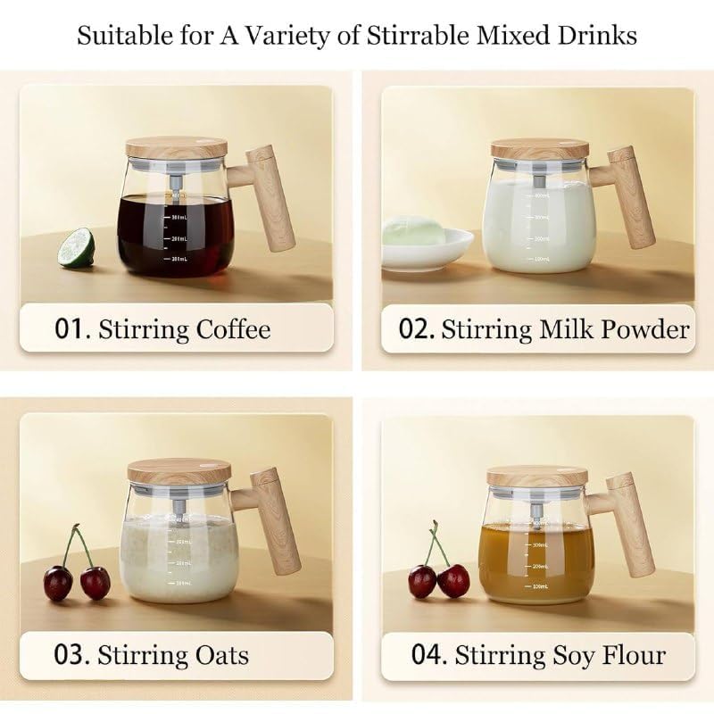 Image of Self Stirring Coffee Mug with Lid Battery Operated-Electric Coffee Maker Mug for Office, Automatic Stirrer and Frother, Glass Electric Mixing Cup,Coffee Blender Mug