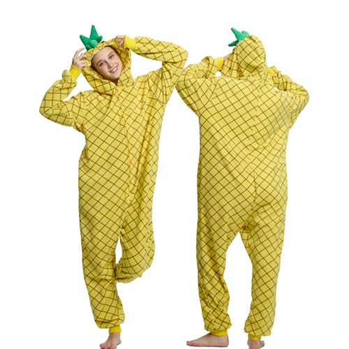 SLOTHOPOTAMUS Adult Onesie Pajamas Unisex Animal One Piece Cosplay Costume Halloween Homewear Sleepwear Yellow Pineapple S