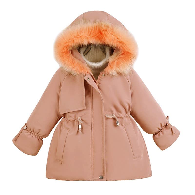 Girls Hooded Thick Puffer Coat Zipper Puffy Long Sleeve 𝗙𝘂r Collar Jacket Winter Windproof Coat with Pocket2