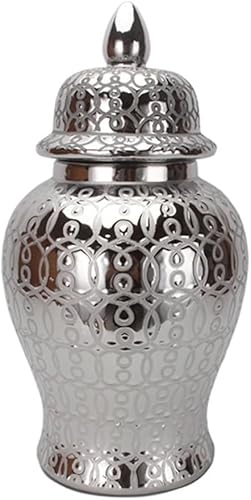 Tarro de cerámica de mosaico plateado con tapa, tarro de jengibre antiguo con jarrón de porcelana plateada tradicional china texturizada para