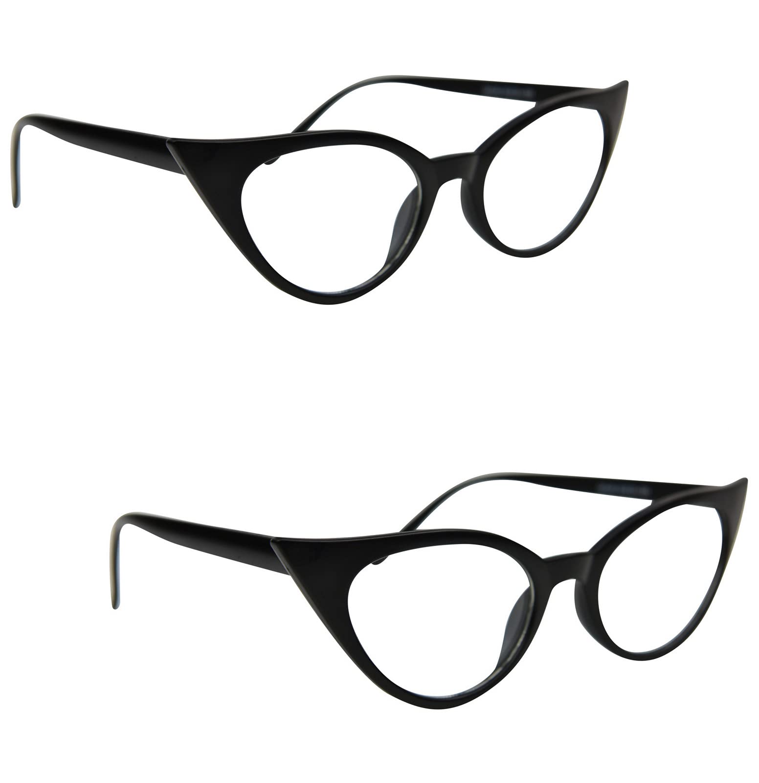 Fads & Fashions 2 Pairs Mix N Match Cat Eye Reading Glasses Sun Readers & Sunglasses UV400 Retro 1960s Metal Hinges MT57 (2 x Matt Black Reading Glasses, 2.0)