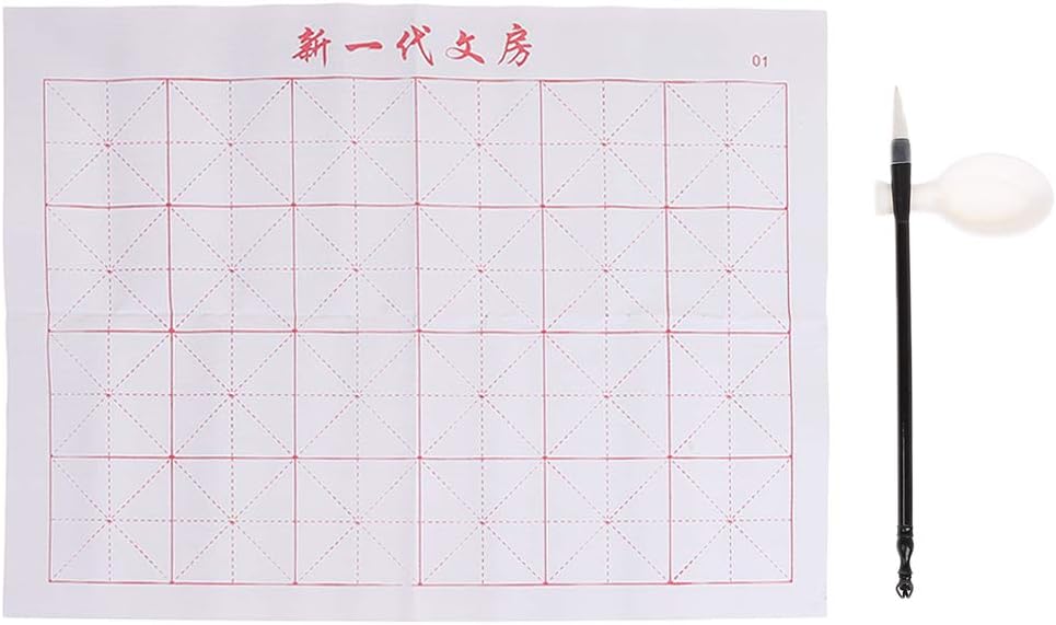 Seaskyer 3pcs/Set Reusable Magic Water Writing Cloth Brush Gridded Fabric Mat Chinese Calligraphy Practice Set