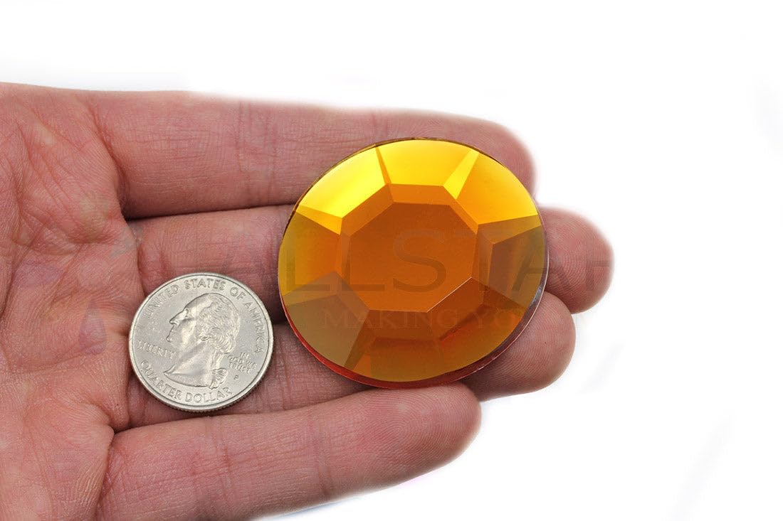 Allstarco Large Self Adhesive Acrylic Cosplay Gem Flat Back Plastic Stick On Rhinestone For Cosplay Costumes, Scrapbooking, Props, Crafts Embelishments Sticker 1PC (45mm Orange Hyacinth H125)