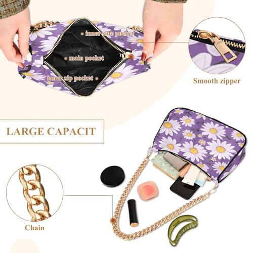 Purple Daisy Shoulder Bag for Women, Handbag with Chain Strap, Soft Purse Tote Bag for Ladies4