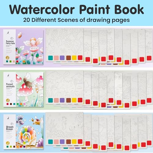 Image of Kidology Water Color Books for Kid, Painting Book with 20 Sheet, 1 Brush, Mini Watercolor Book, Educational Montessori Toy, Gift for Boys Girls, Art & Craft Travel Activity (3Pcs Painting Book)