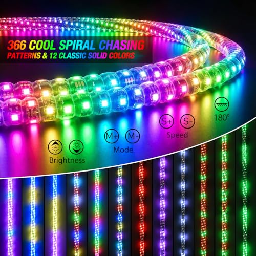 Image of Nilight LED Whip Light 2PC 5FT Spiral RGB Antenna Whips with Spring Base, App /Remote Control DIY Chasing Patterns Brake & Reverse Turn Signal Lights for Side by Side ATV UTV RZR Can-Am Buggy Jeep
