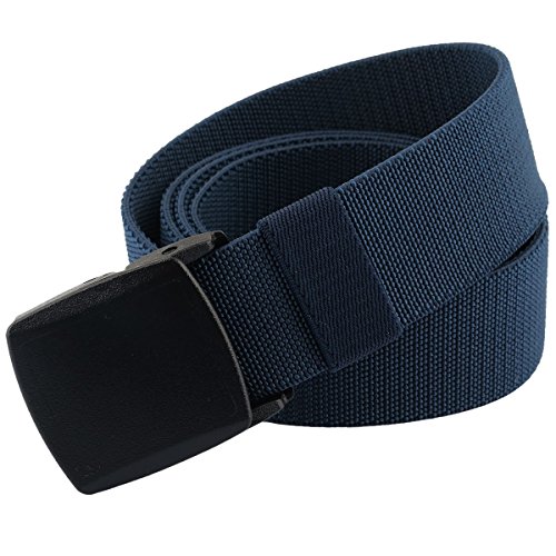Sportmusies Elastic Belts for Men, Military Style Stretch Webbing Tactical Duty Belt (Navy Blue,Plastic Buckle)