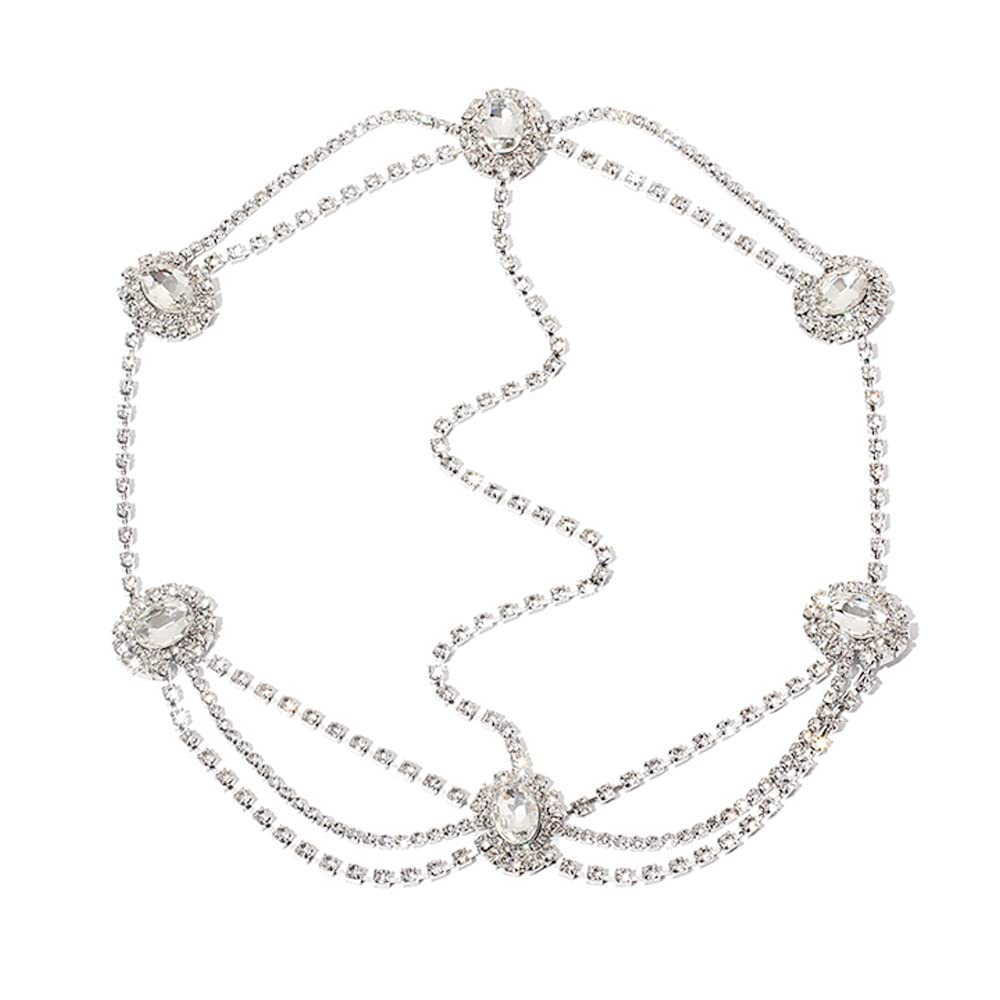 FFWTPY Cadena de cabeza Bohemia con borla Cristal Colgante Tocados Boho Diadema Accesorio para el cabello de diamantes de imitación para mujeres y niñas para novia y dama de honor (Plata)