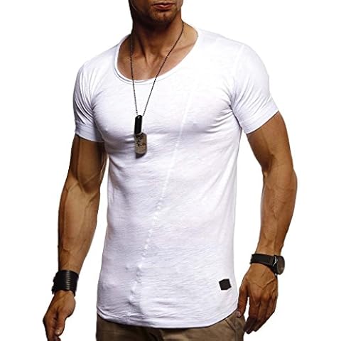 Leif Nelson Men's T-Shirt Round Neck Collar LN-8209 White Medium Cover