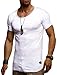 Leif Nelson Herren Sommer T-Shirt Rundhals-Ausschnitt Slim Fit Baumwolle-Anteil Moderner Männer T-Shirt Crew Neck Hoodie-Sweatshirt Kurzarm lang LN8209 Weiß Large