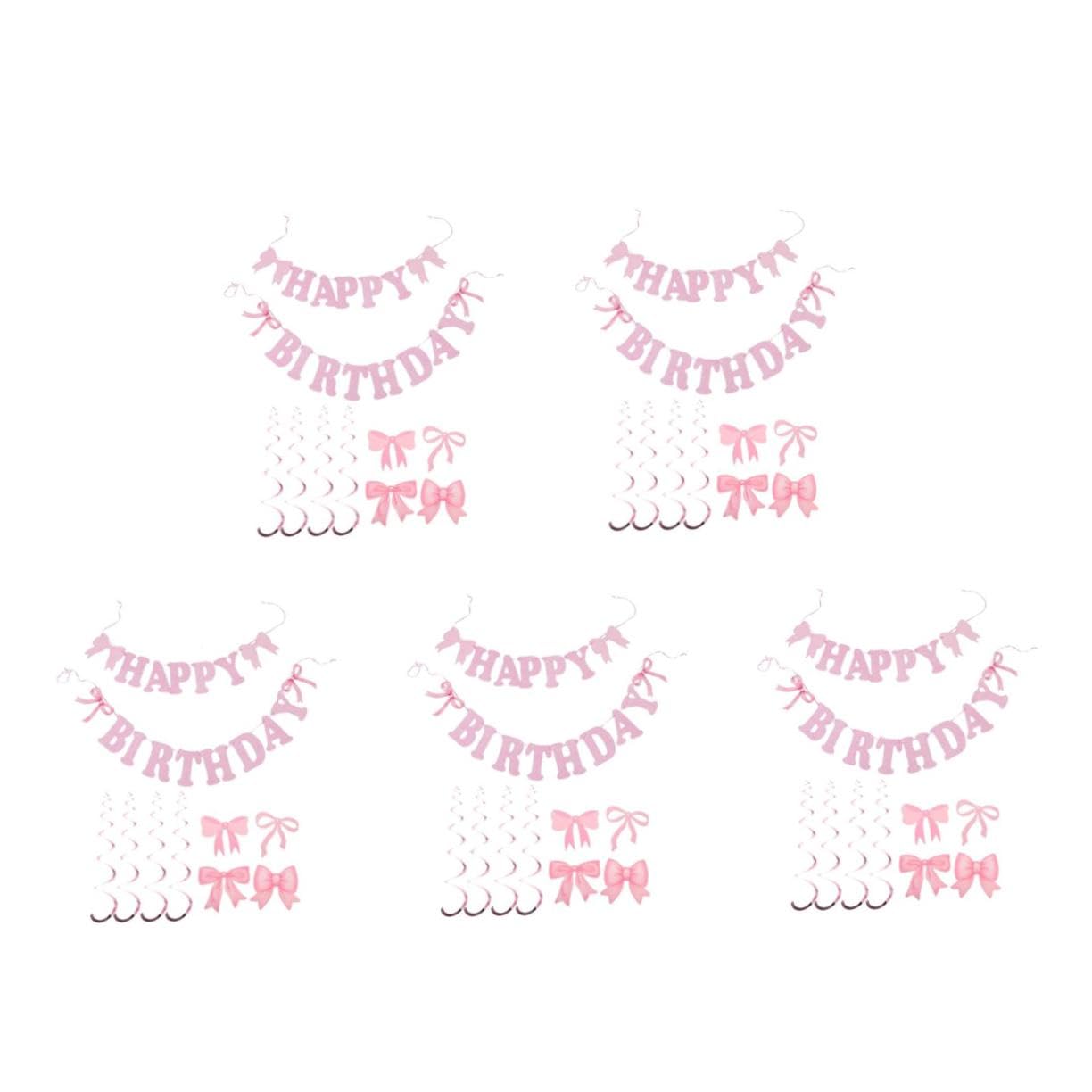 5 Juegos Paquete de Decoración para Fiesta con Lazo Rosa Guirnalda de Papel Colgante y Remolinos Banner de Cumpleaños para Niñas y Bodas Kit Ligero para Eventos Festivos