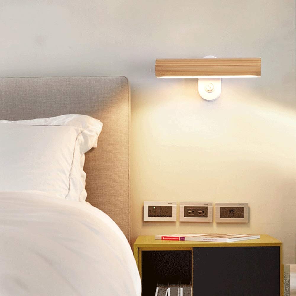 6W LED de pared de madera clara, modernos Luz a la pared interior blanco caliente 3000K, Diseño de ángulo ajustable de la viga de madera Lámpara de pared for el dormitorio / sala de estar / Corredor [