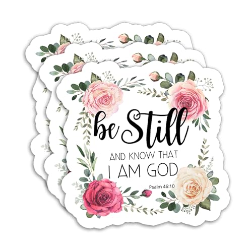 (3 Pack) Christian Stickers, “Be Still and Know That I Am God – Psalm 46:10” Bible Verse – Faith Waterproof Vinyl Decals for Tumblers, Laptops, Bottles – 3 x 3 Inch