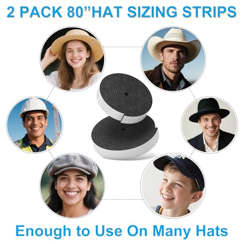Image of 2 Pack Hat Size Reducer Tape Roll 80 inch, Hat Inserts to Make Fit Comfort, Fitted Sizer Reducer Insert for Loose Baseball Fedora Cowboy Western Panama & Straw Hats, Self Adhesive Foam Tape, Black