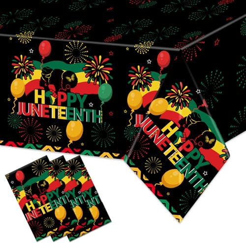 3Pcs Juneteenth Decorations Tablecloth 108x54 Happy Juneteenth Party Decorations Table Cover Large Waterproof Plastic Disposable Table Cloth for African American Independence Day Party Supplies