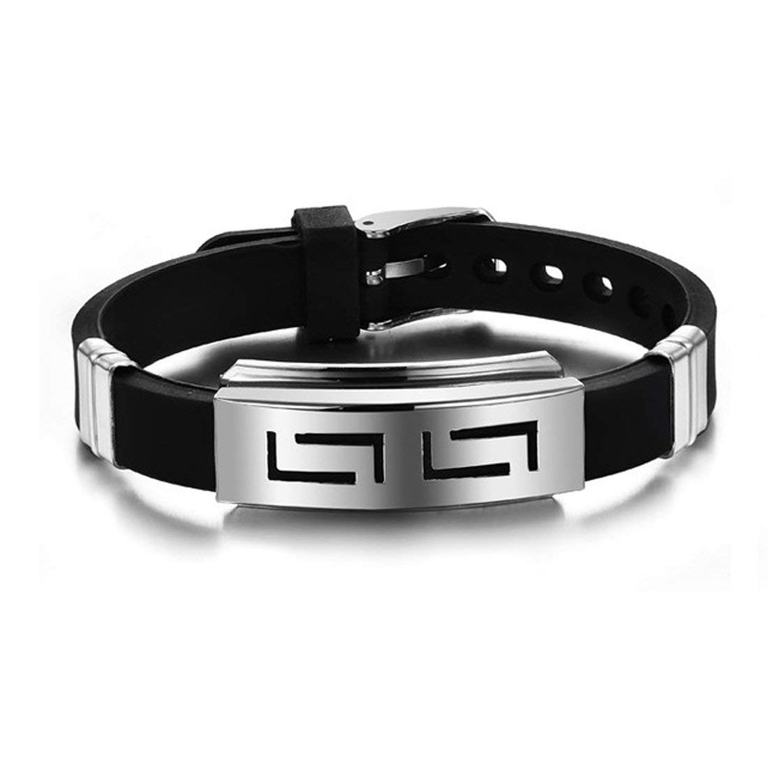 University Trendz Mens Leather and Stainless Steel Multi Strand Bracelet (Black, Silver) (B07KD883NB) Amazon Price History, Amazon Price Tracker