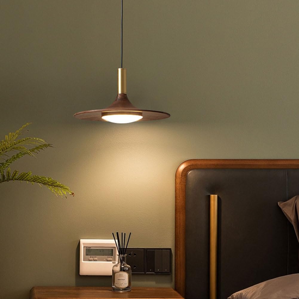Lámpara colgante de nogal para decoración del hogar, lámpara LED sencilla y Creativa para restaurante, platillo Volador de lujo para Mesa de comedor, Bar, dormitorio, mesita de noc