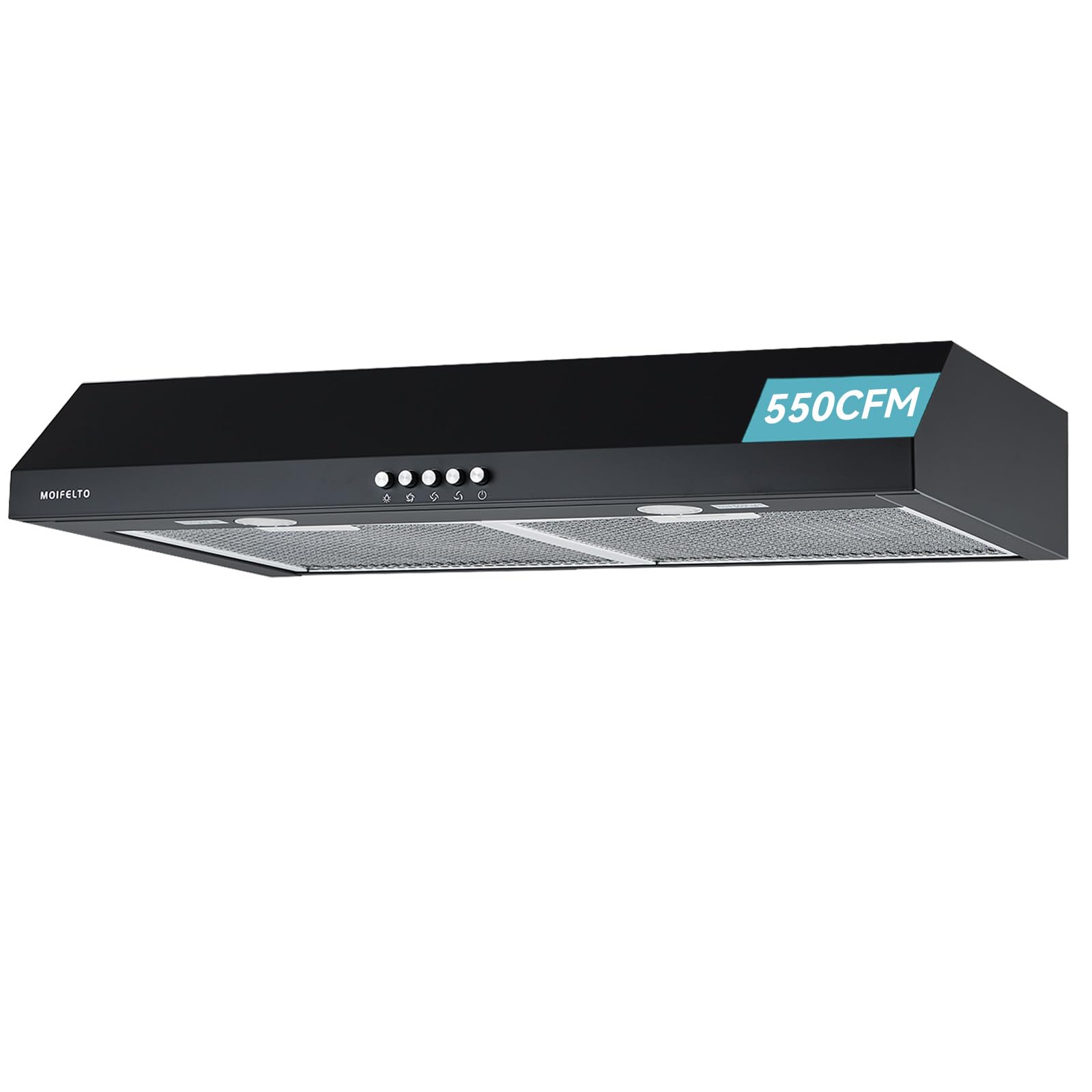 30 Inch Range Hood Under Cabinet Convertible Ducted/Ductless - 550CFM 3-Speed Black Kitchen Vent Hood with Touch Control, 2 LED Lights, 6-Layer Stainless Steel Grease Filters & Charcoal Filter