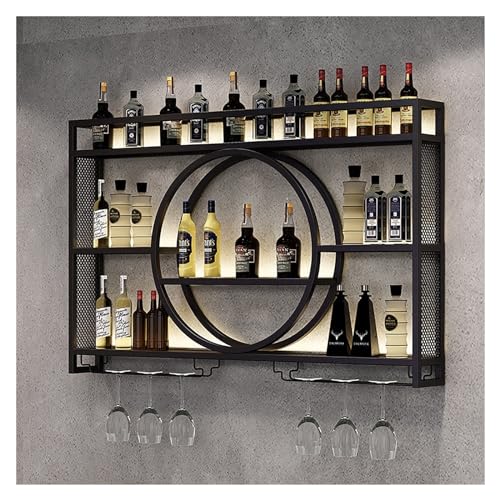 Porte-bouteille Mural Industriel Avec Lumière LED - Casier À Bouteilles En Fer - Étagère À Vin - Range-Bouteilles Pour Cave À Vin, Bar, Maison, Cuisine - Noir/Or (...