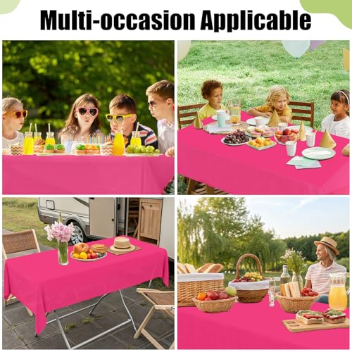 Image of Smiry Disposable Table Cloth - 15 Pack, 54 x 108 Inch Waterproof Rectangle Tablecloths for Parties, Decorative Plastic Table Cover, Leakproof & Sturdy, Hot Pink