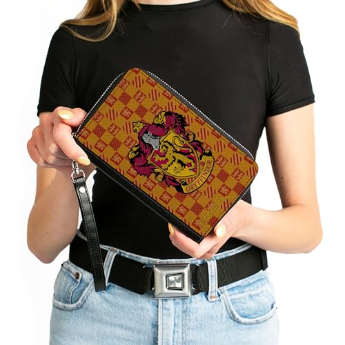 Buckle-Down The Wizarding World of Harry Potter Wallet, Zip Around, Harry Potter Gryffindor Crest Heraldry Checkers Golds Reds, Vegan Leather4